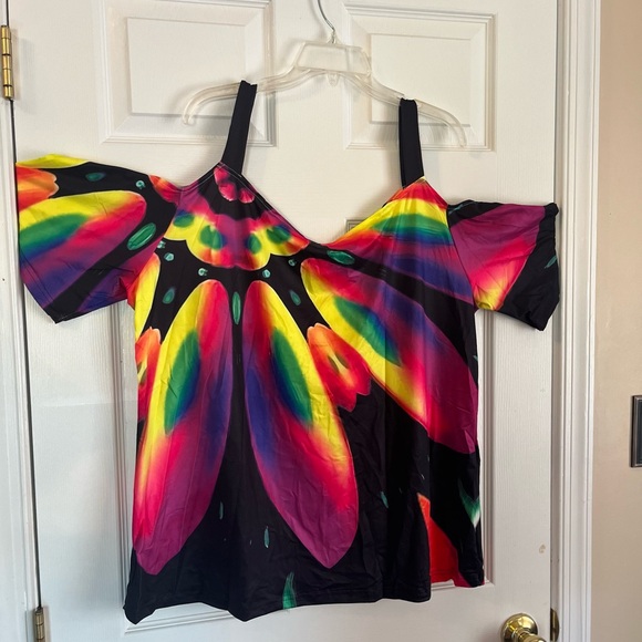 Women's Plus Size Magenta Colorblock Cold Shoulder Summer Trendy Blouse Top 20W - Picture 8 of 8